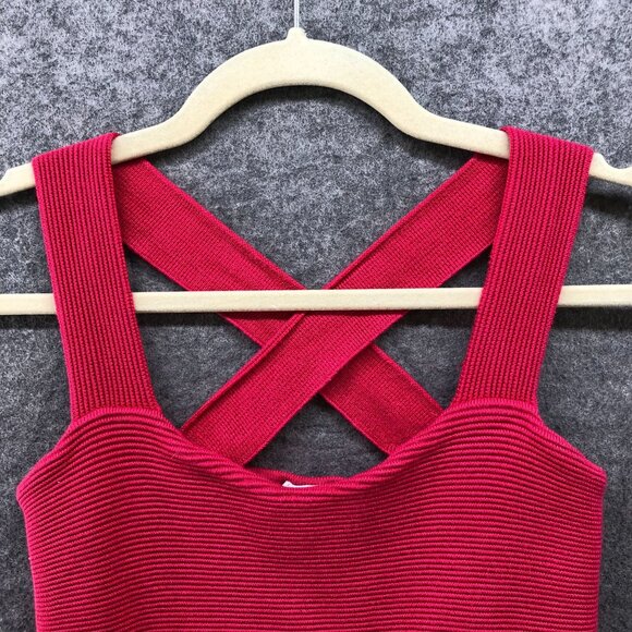 Abercrombie & Fitch Cropped Knit Cami Top Womens S Pink Ribbed Tank Cross Back - Picture 3 of 10